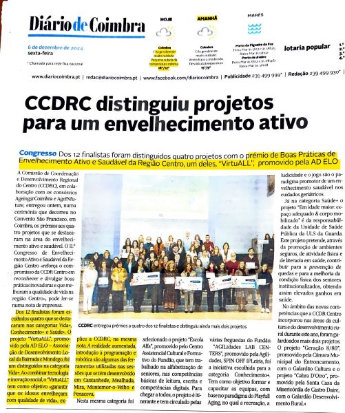 VirtuALL vence Prémio de Boas Práticas de Envelhecimento Ativo e Saudável 2024 da Região Centro